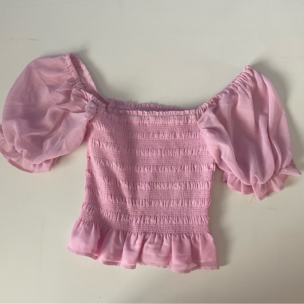 XS LEYDEN | bubblegum Pink puff short sleeve square neck crop top